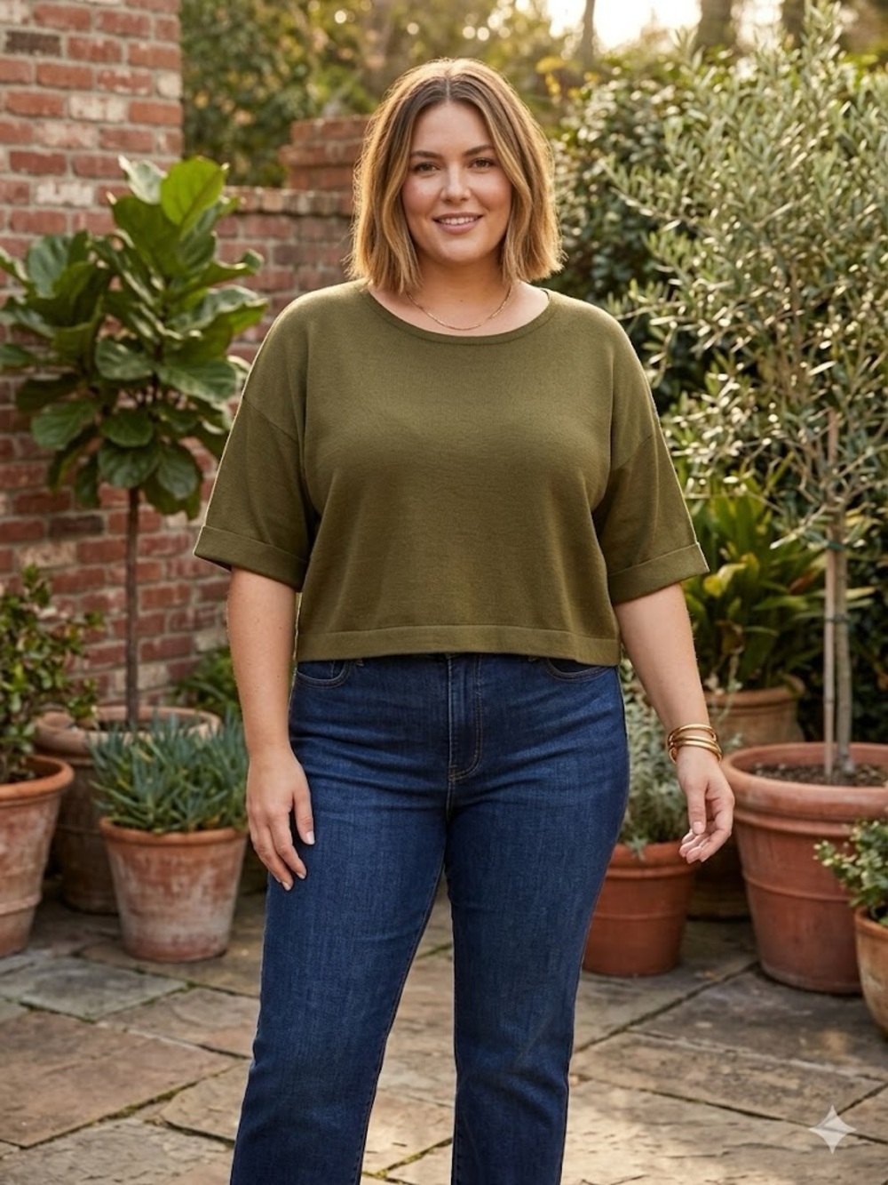 NWT Halogen Olive Green Cropped Short Sleeve Top